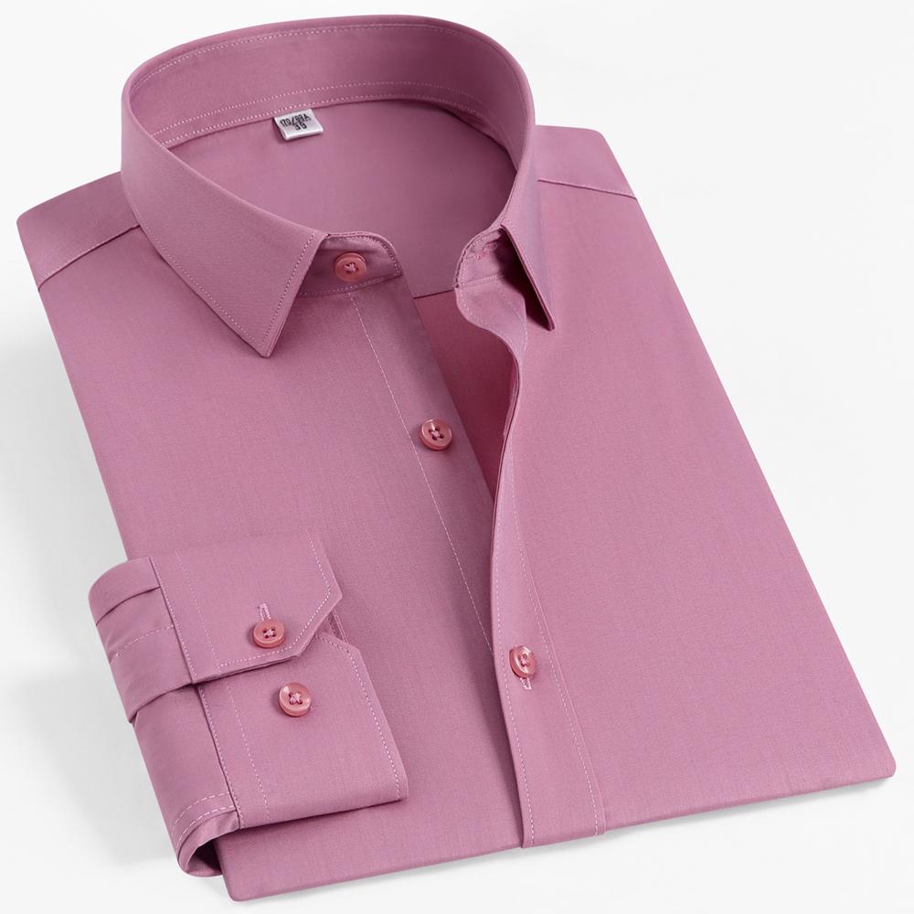 Men's 4-Way Stretch Long Sleeve Wrinkle-Free Dress Shirt without Pocket, Formal Business Solid Color Button-up Menswear Clothing