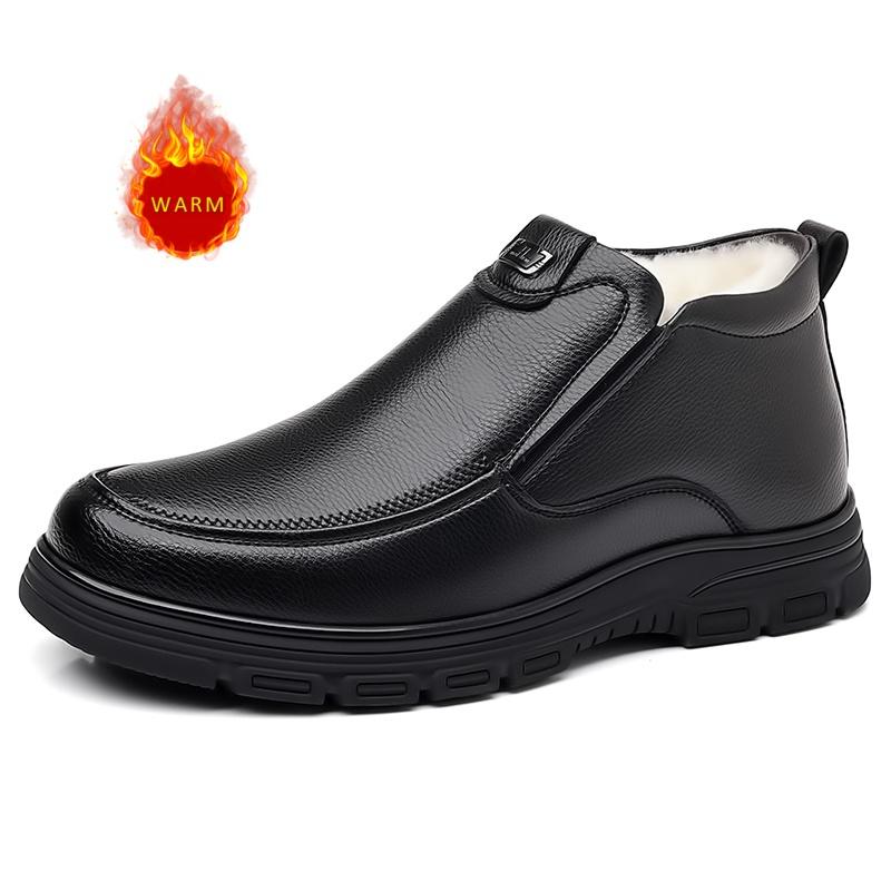 Fashion Classic Brand Simple Black Men's Business Casual Shoes Leather High Top Shoes Winter New Men's Velvet Cotton Shoes Thick Sole