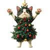 Christmas Cat In Christmas Tree Acrylic Hanging Ornament 2D Flat Car Rearview Mirror Charm Holiday Gifts for Cat Lovers