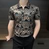 2025 New Men's Polo Shirt Short Sleeve Cloud Print Turn-down Collar T-shirt Middle-aged Casual Tee Top