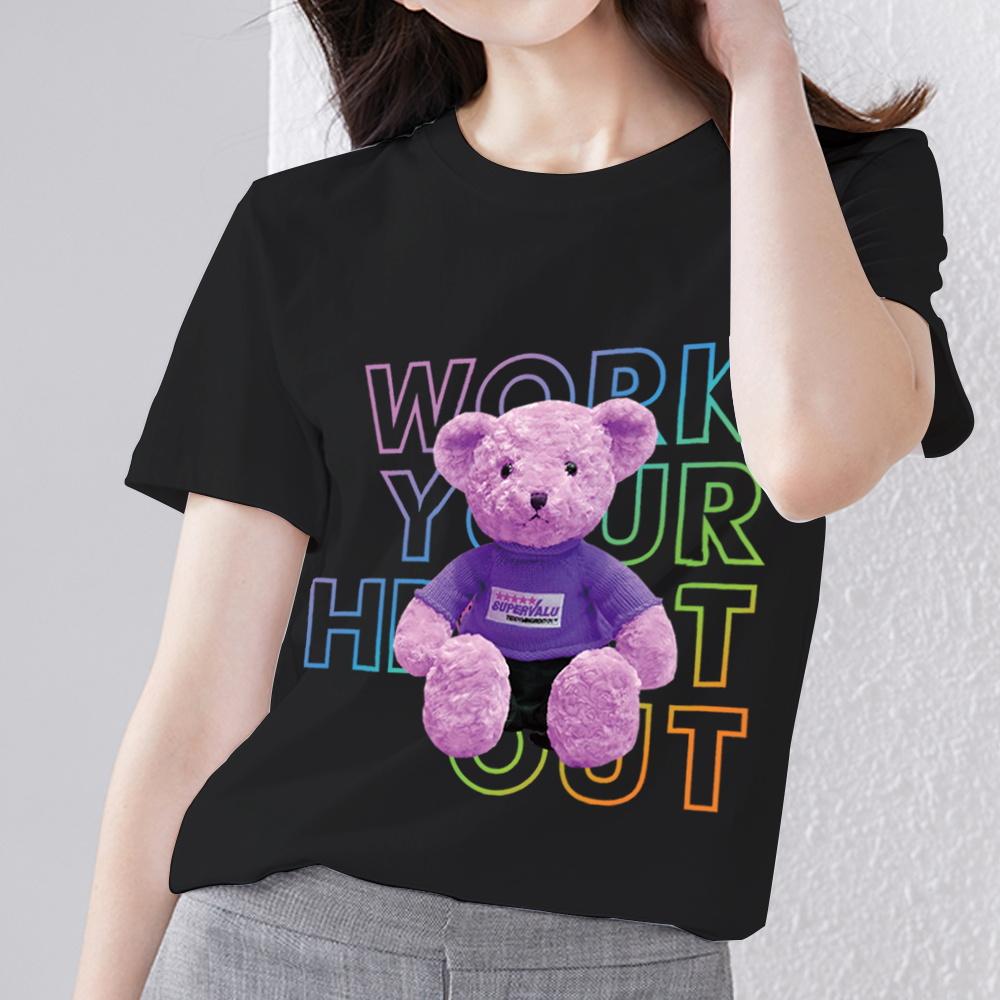 Летние женские футболки Kawaii с рисунком плюшевого мишки, женские топы, женские черные универсальные футболки с круглым вырезом и короткими рукавами, одежда