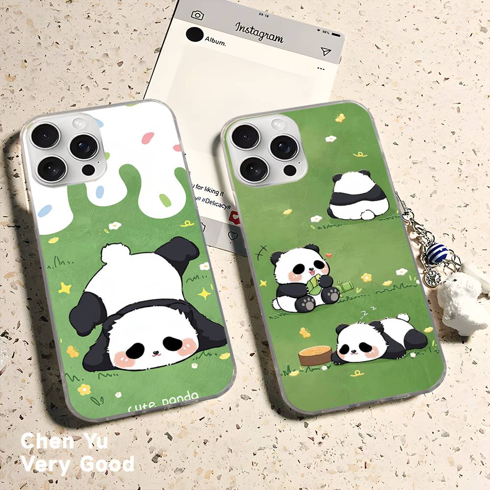 Чехол для телефона с рисунком панды и водной рябью для iPhone 17 16 11 12 13 14 15 Pro Max Plus Задняя крышка