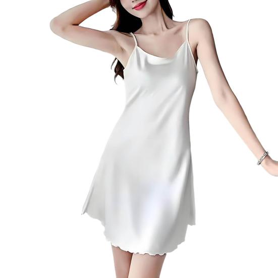 Women's Sexy Satin Nightgown Round Neck Silky Slip Nightdress Spaghetti Strap Sleeveless