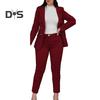 2 Pcs/Set Women Coat Pants Suit Double-breasted Long Sleeve Cadigan Lapel Jacket High Waist Button Zipper Closure Slim Fit Pants Lady OL Commute