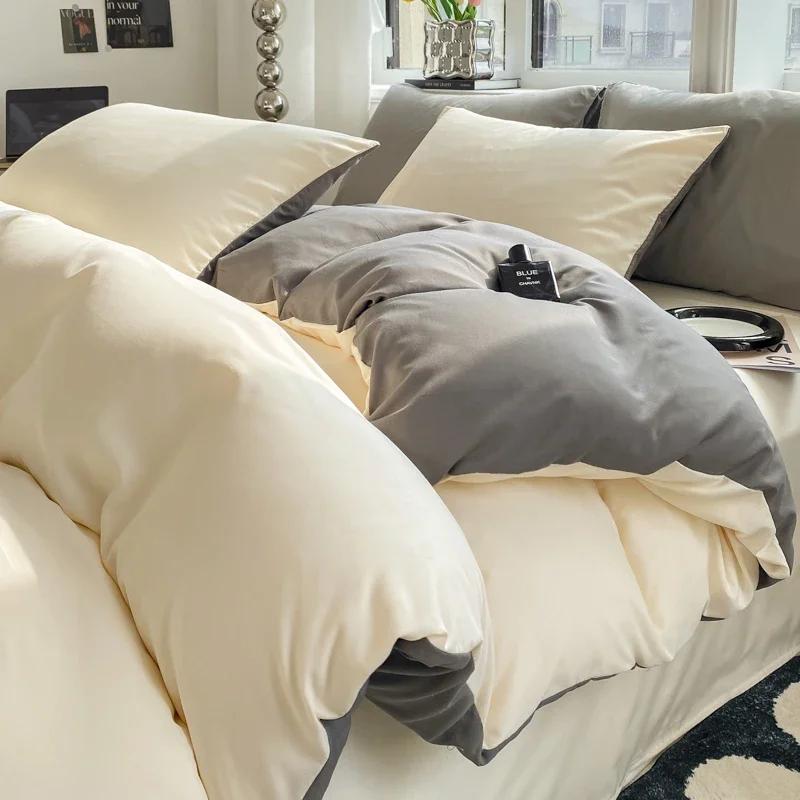 Ins Style Однотонный пододеяльник Комплект постельного белья из стираного хлопка Постельное белье Одеяло Чехол Наволочка Мягкие комплекты постельного белья Пододеяльники 220x240