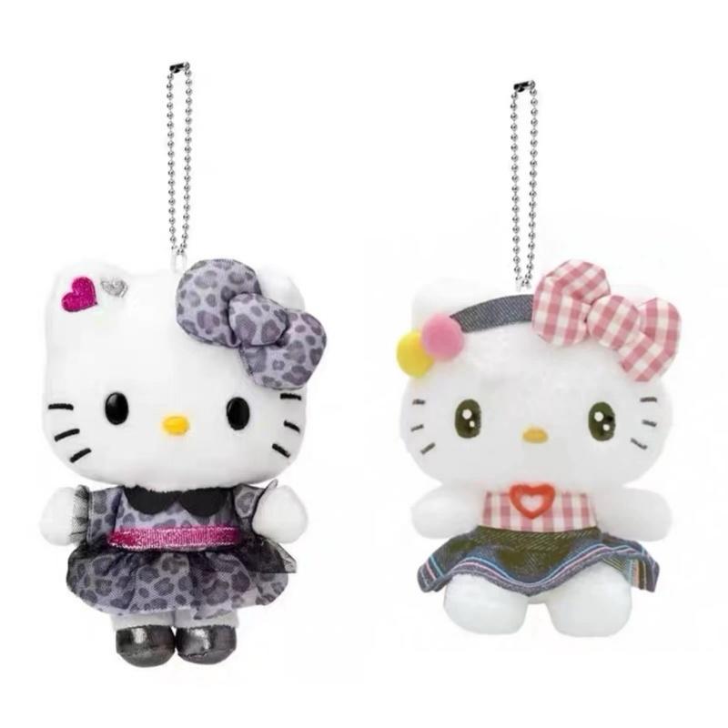 Anime Cartoon 12cm Hello Kitty Cowboy Doll Plush Toy Girl Schoolbag Pendant kawaii Gray Leopard Kitty Plush Keyring