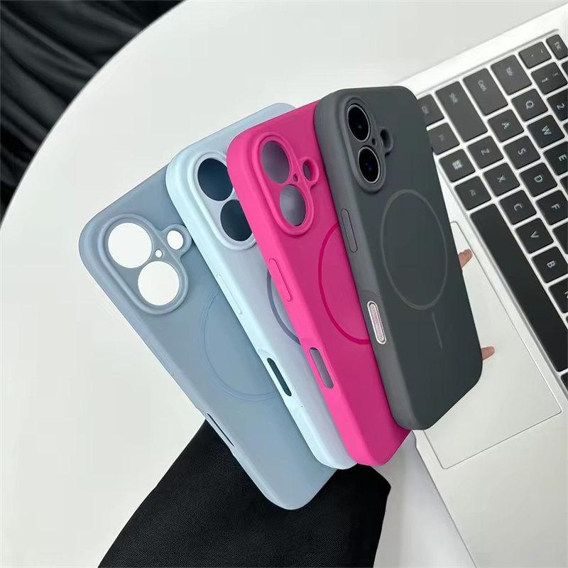 Ультратонкий силиконовый чехол для телефона Magsafe для iPhone 14 12 13 15 16 Pro Max Plus, сплошной матовый чехол для беспроводной зарядки