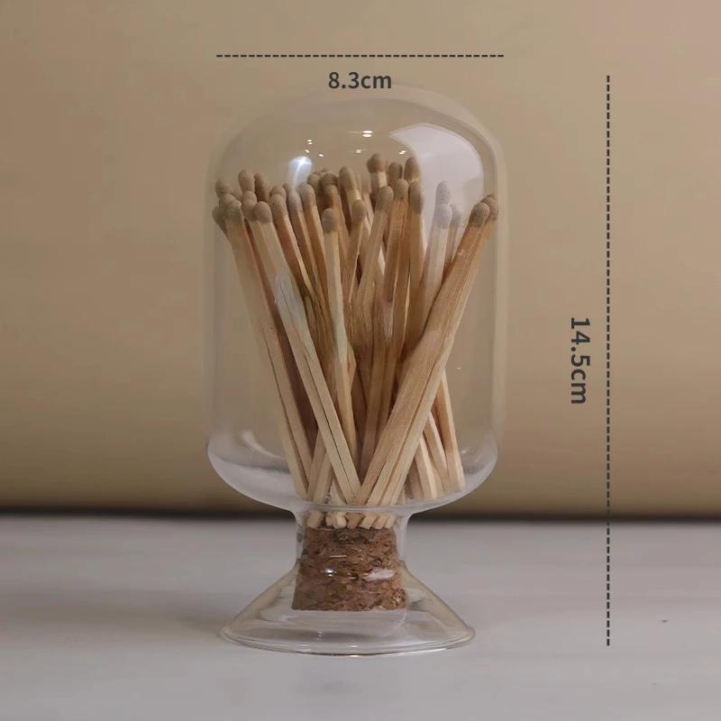 Matchstick Glass Bottle Aromatherapy Candle Glass Cloche Jar Fireplace Match Christmas Matchbox Storage Jar with Wooden Stopper