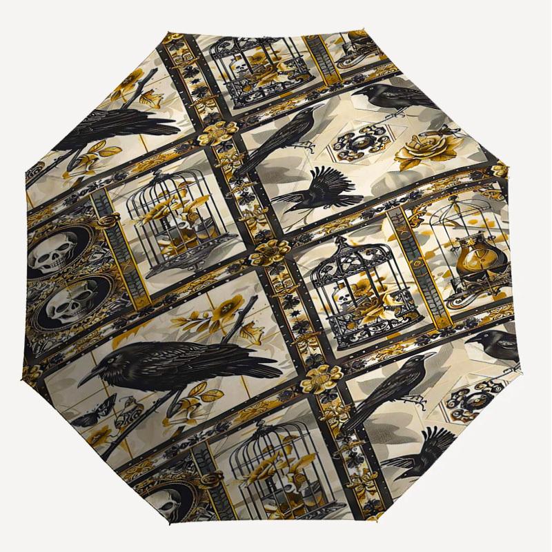 1PC Crows, Gothic Umbrella-8-Rib Reinforced, Automatic Open, Lightweight & Durable, Cute Fashion Accessory for Outdoor-T330