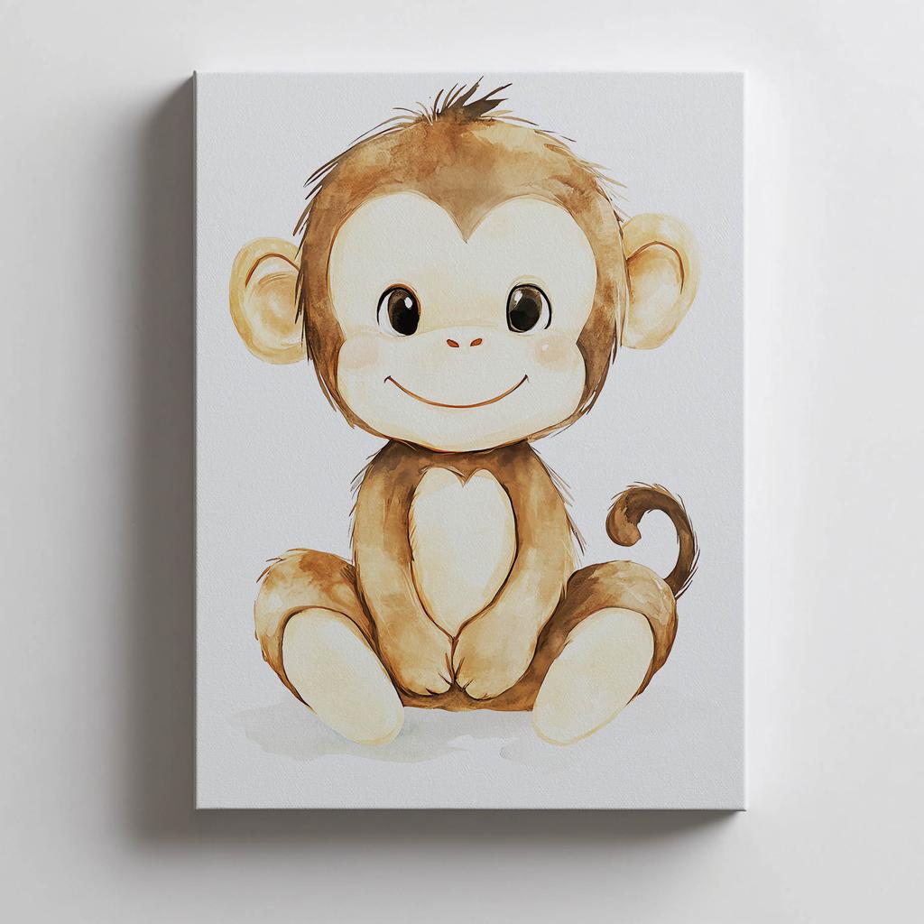 Plakat Uśmiechnięta Małpka Na Białym Tle Plakat Uśmiechnięta Małpka Na Białym Tle, 30X40 Cm, Rama Drewniana Ciemny Brąz, Papier Matowy 230 Gsm