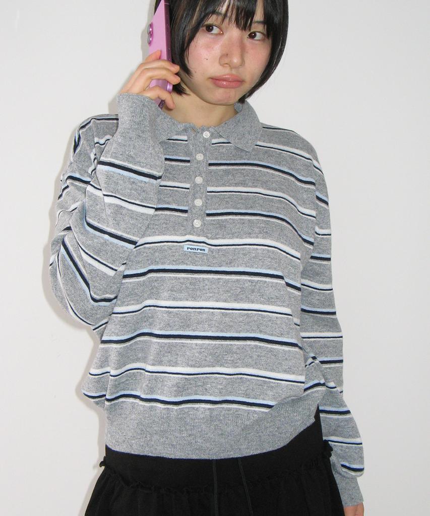 RONRON Loose Fit Stripe Collar Knit Gray