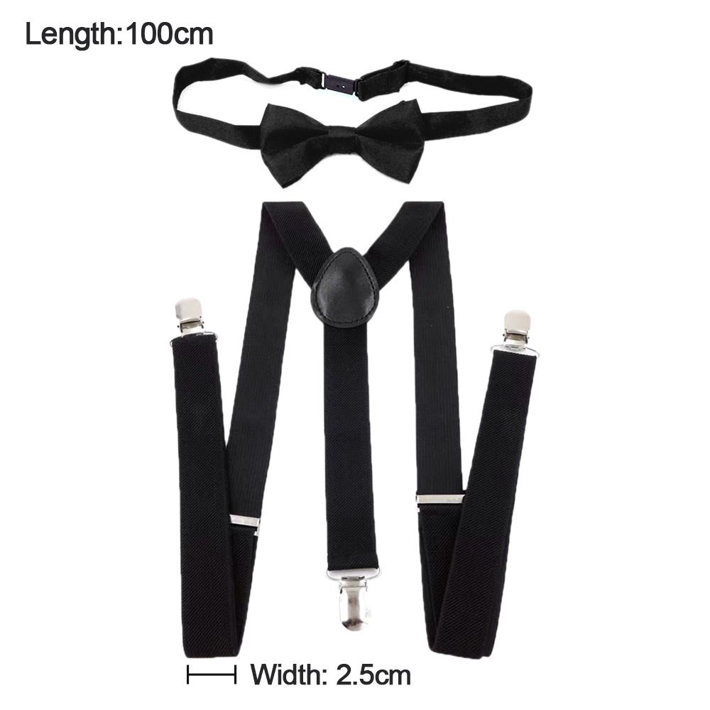 Solid Color Elastic Men Women Adjustable Straps Bow Ties Set Unisex Suspenders Suspenders Braces