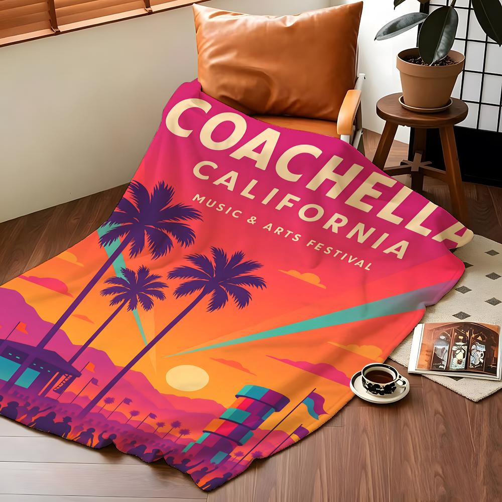 Фестивальная Фланелевая Плед-Покрывало C-Coachella Подходит для Диванов, Кроватей, Офисов, Путешествий, Туристических Стульев