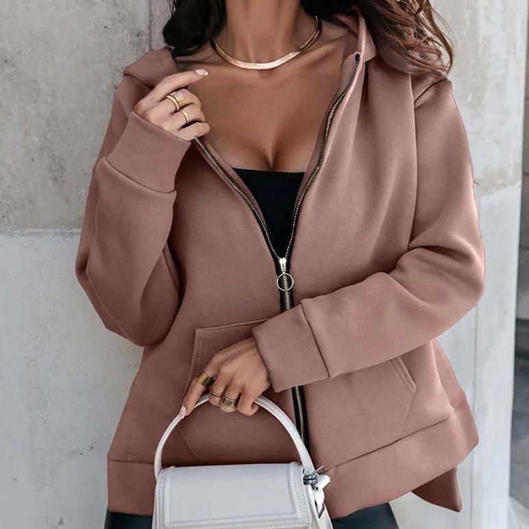 Осенне-зимние толстовки, женские спортивные толстовки, свободная толстовка с карманом и молнией