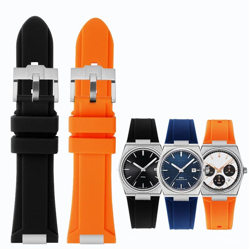 Silicone Rubber Watchband For TISSOT PRX Watchband T137.407/T137.410 Series Super Player Men Wrist Strap 26x12mm Convex End