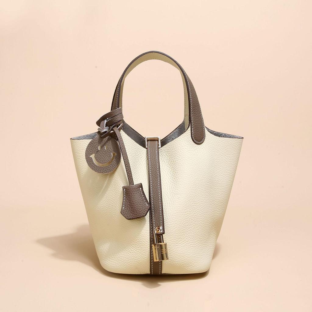 2024 Женская сумка-ведро из натуральной кожи с узором личи - Осенне-зимняя сумка-корзина для овощей