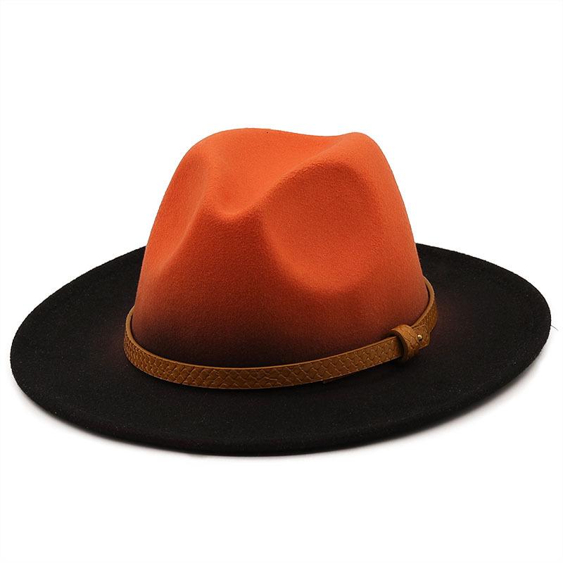 Hot Women Men Wool Vintage Trilby Felt Fedora Hat With Wide Brim Gentleman Elegant Gradient Color For Lady Winter Red Jazz Caps