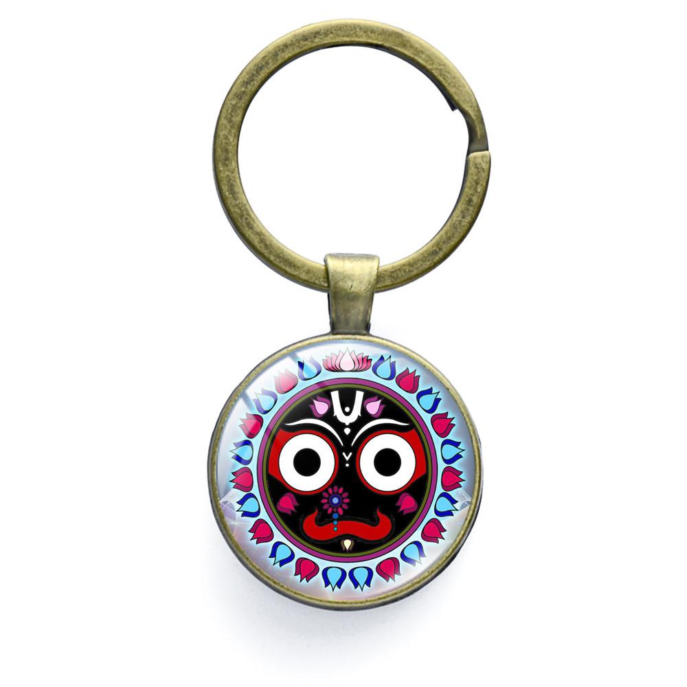 Брелок с изображением Джаганнатха Кришны, брелок с изображением мультфильма для женщин и мужчин, винтажный брелок с изображением лотоса, стекло, кабошон, религиозные украшения