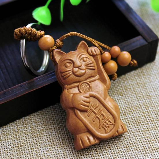Экзотическая резьба по дереву Lucky Cat брелок кулон подвесная сумка орнамент подарок