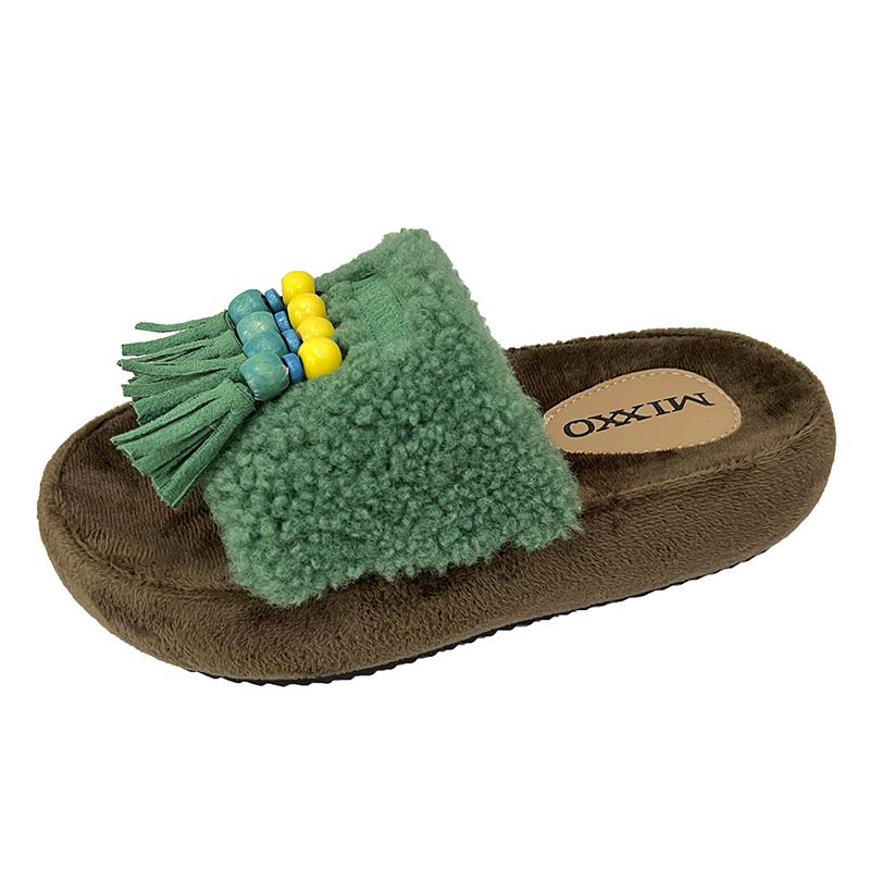 Мода Мода Домашние Нескользящие Шлепанцы Уличная Носка Милые Повседневные Кисточки Пушистые Тапочки