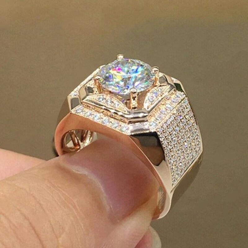 Fashion Rose Gold Color Big Birthstone Crystal Rings For Men Women Engagement Ring Luxury Wedding Band Jewelry Anniversary Gift