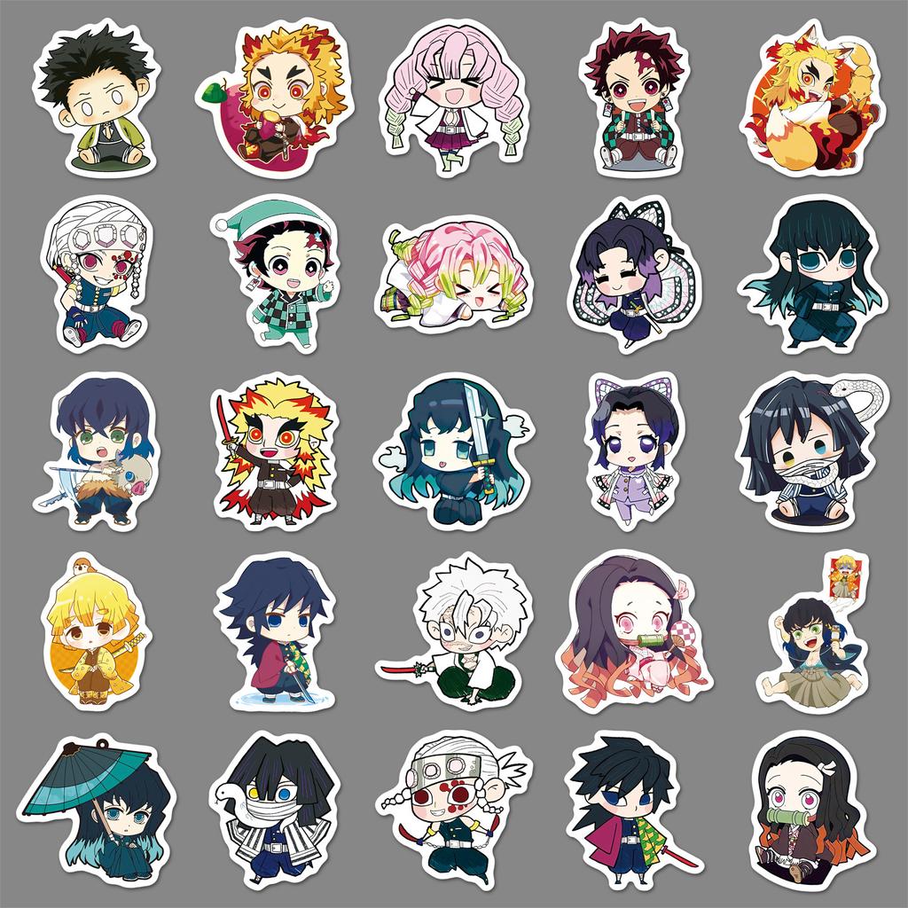 High Quality Demon Slayer Chibi Stickers 50 Pcs Q Version Anime Decals For Notebook Journal Scrapbook Gu Ka Laptop Decoration For Anime Fans