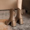 Spring and Autumn Thick Heel Zipper Leather Boots for Women