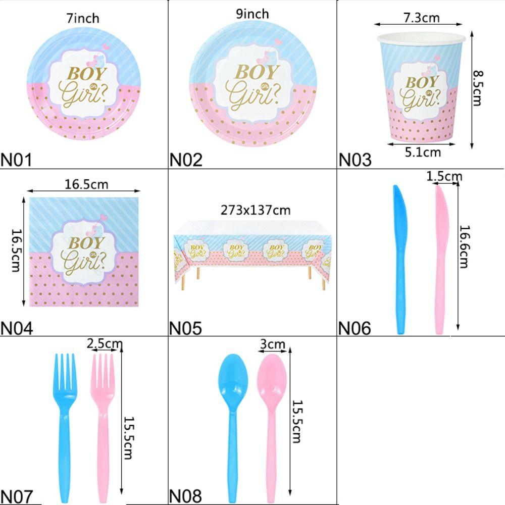 Decoration Banner Baby Shower Gender Reveal Paper Plates Party Tableware Paper Cups Cutlery Set
