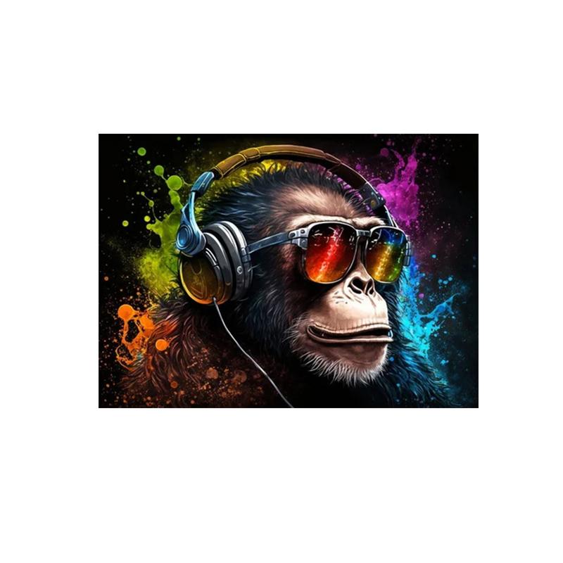 Monkey with Headphones Graffiti Style Canvas Painting Colorful Posters and Prints Animal Pictures For Living Room Home Decor
