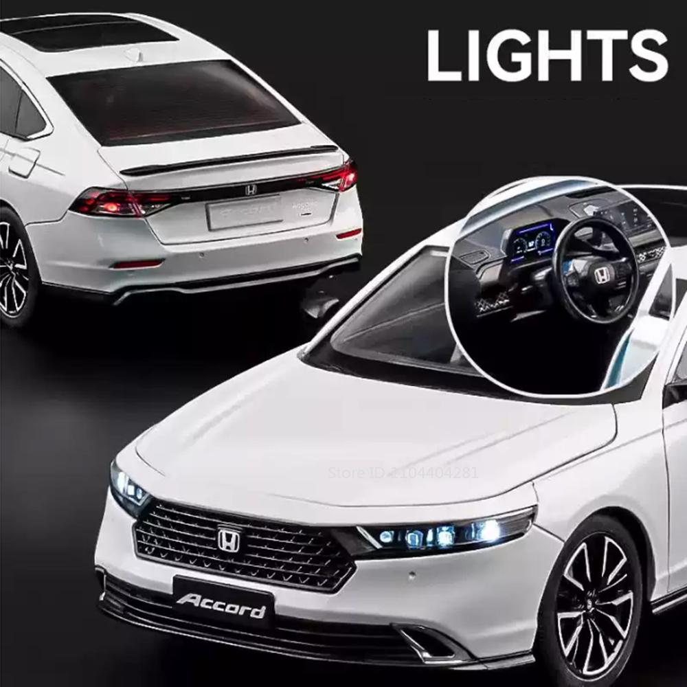 1:18 Сплавная Миниатюрная Модель Honda Accord Литая Игрушка Открывающиеся Двери Звук Свет Оттягивание Рулевое Управление Передними Колесами Классический Подарок на День Рождения