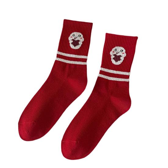 Красные носки с китайским новым годом, мультяшные носки с изображением знака зодиака «Змея», год удачи, теплые хлопковые носки для повседневной носки осень-зима