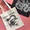 Women Bag Dragon Print Canvas Bag Shopper Bag Harajuku Y2k Large Capacity Punk Gothic Casual Cartoon Women Shoulder Bags Handbag