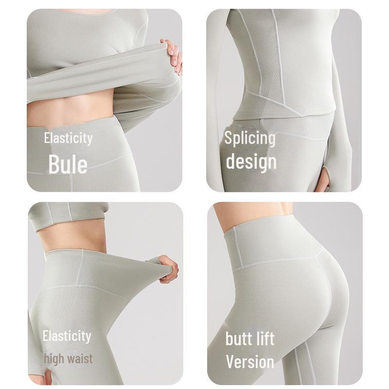 Осенне-зимний женский кашемировый пэчворк облегающий термокомплект: Нижняя рубашка, термобелье, брюки