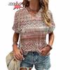 Женская футболка в стиле Харадзюку в стиле бохо, летние повседневные топы с графическим принтом и короткими рукавами, уличная модная футболка с v-образным вырезом, женская одежда