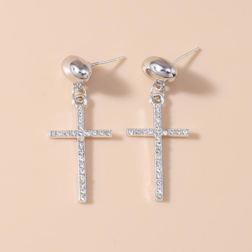 Fashion Rhinestones Cross Drop Earrings for Women Men Earrings Punk Hip Hop Jewelry Gift