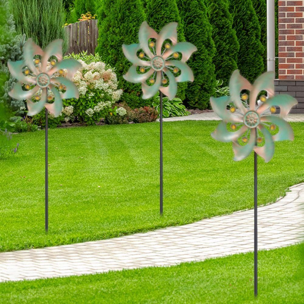 Garden Decorative Pile Metal Wind Spinners Creative Rotating Gardening Plug Durable Flower Pinwheel Courtyard