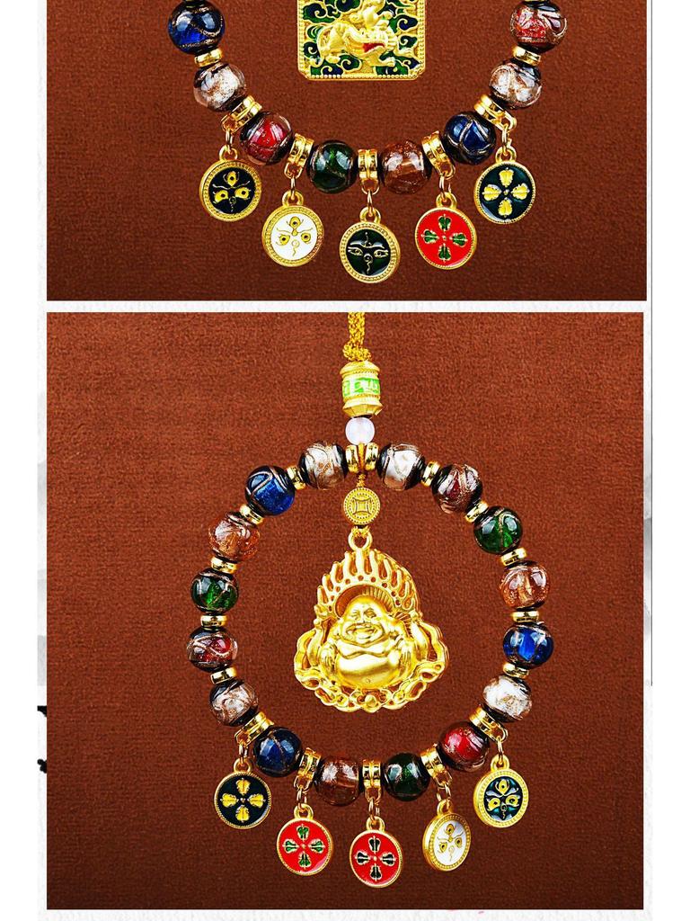 2026 Yellow Jambhala Tibetan-Style Glazed Abacus Car Ornament - Wealth God Decoration