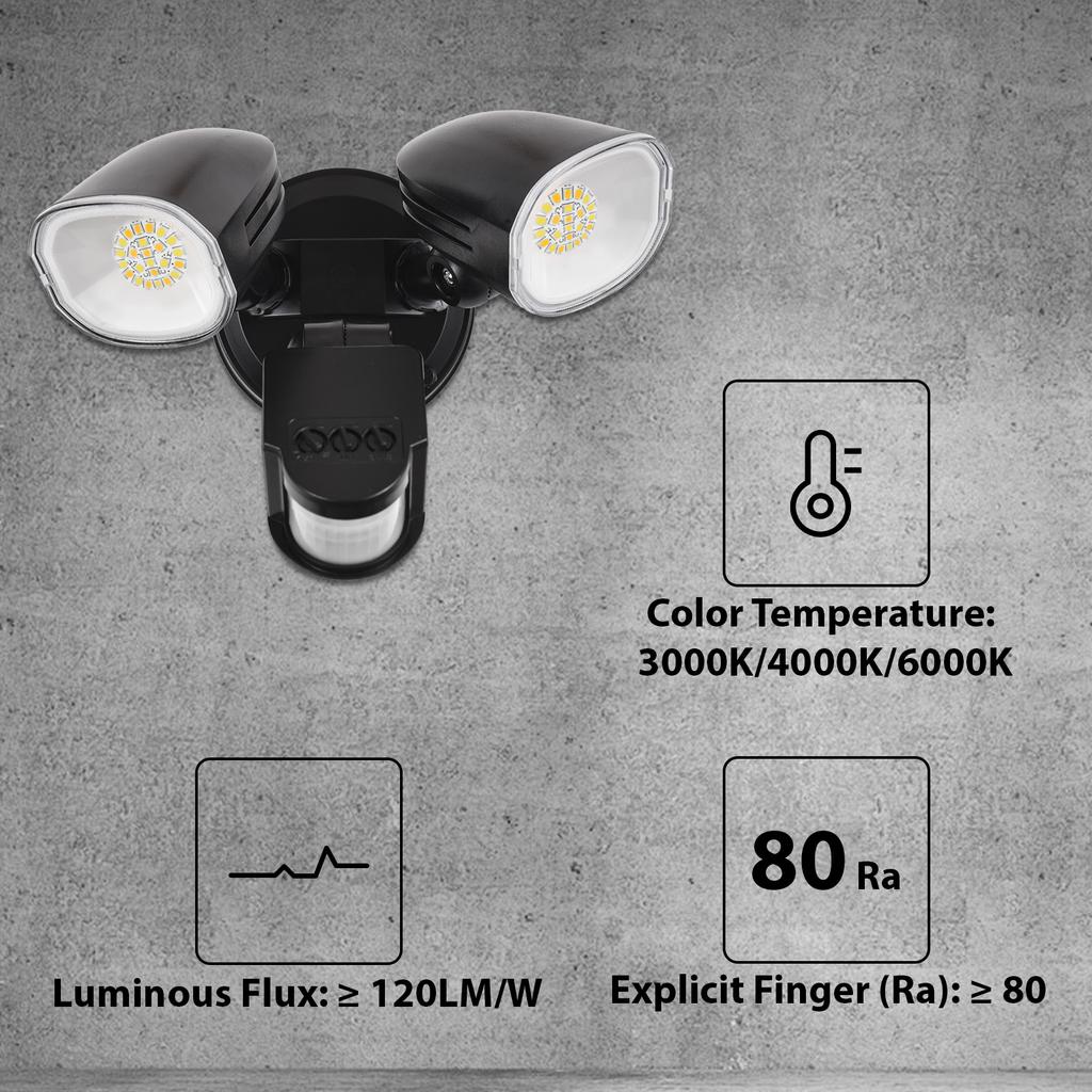 Motion Sensor Outdoor Lights 2-Head Wall Light with Infrared Induction LED Light IP65 Waterproof