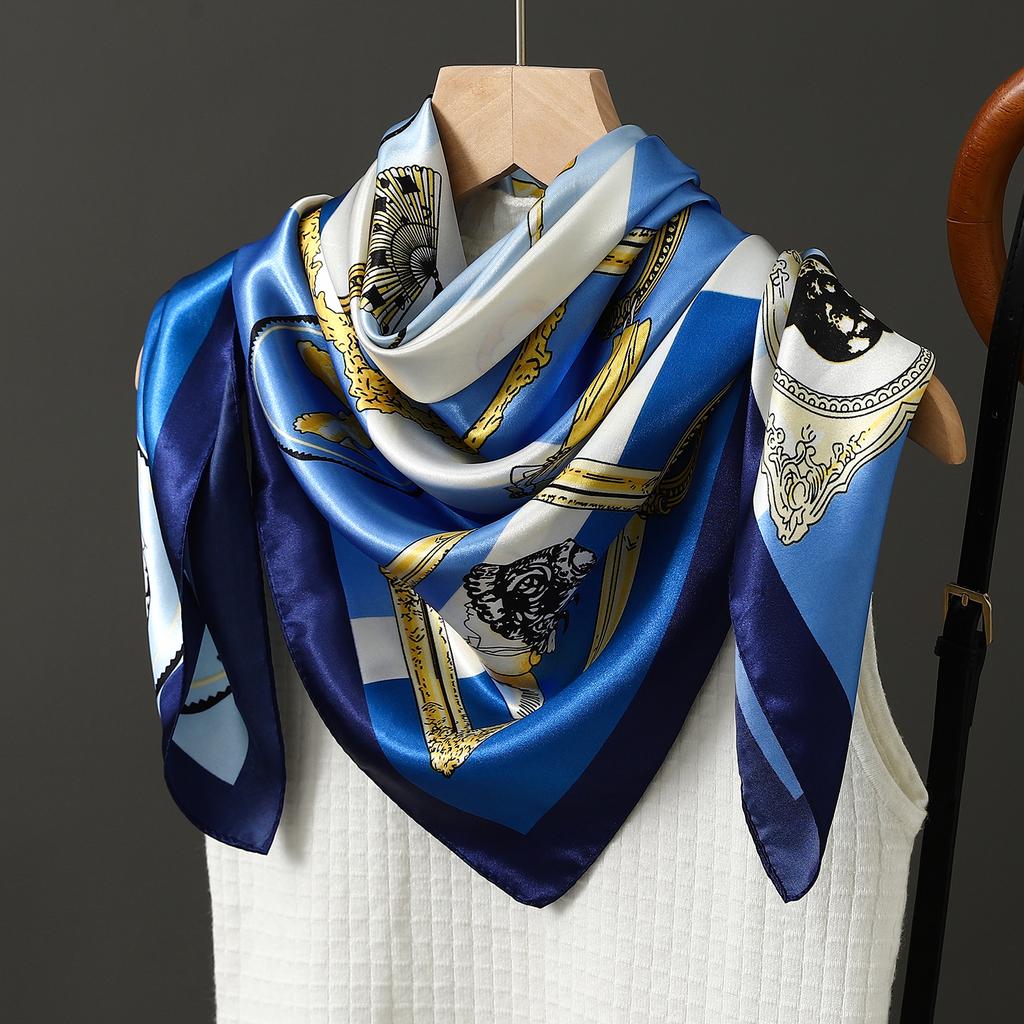 90X90CM Bandannas New Print Sunscreen Square Kerchief Four Seasons Fashion Flower Silk Scarves Europe And America Luxury Shawls