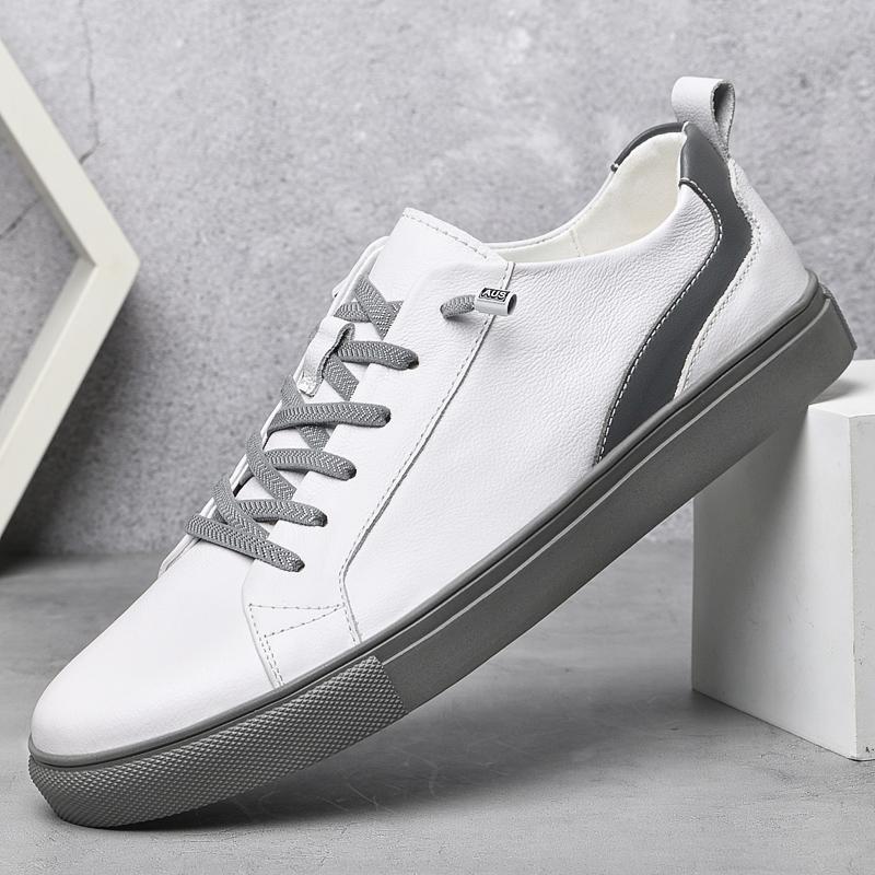 Men'S Shoes Spring Autumn Newest Genuine Leather Fashion Man Casual Soft Sole Shoes British Trend All-Match Skateboard Sneakers Men