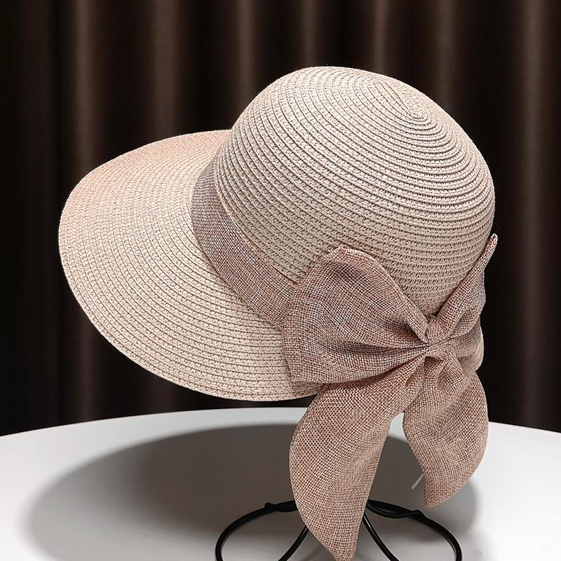 Straw Hat Women's Summer Sunshade Seaside Beach Hat Sunscreen Bow Dome Hat Pastoral Tide Big Edge Dome Basin Hat