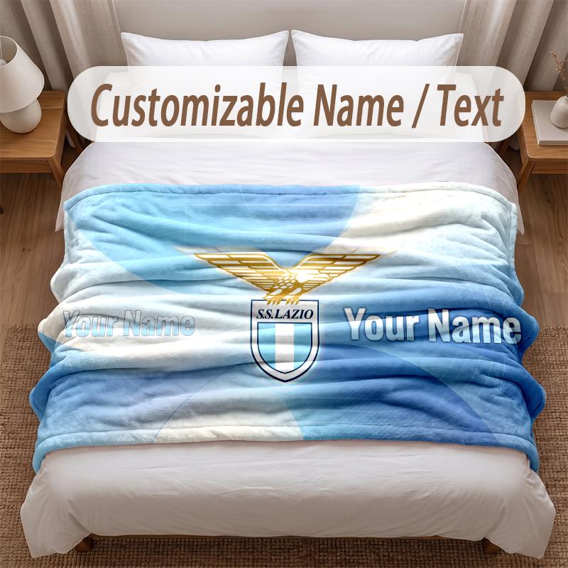 Lazio FC Printed Flannel Blanket Custom Name Text Soft Warm Throw For Bedroom Holiday Gift
