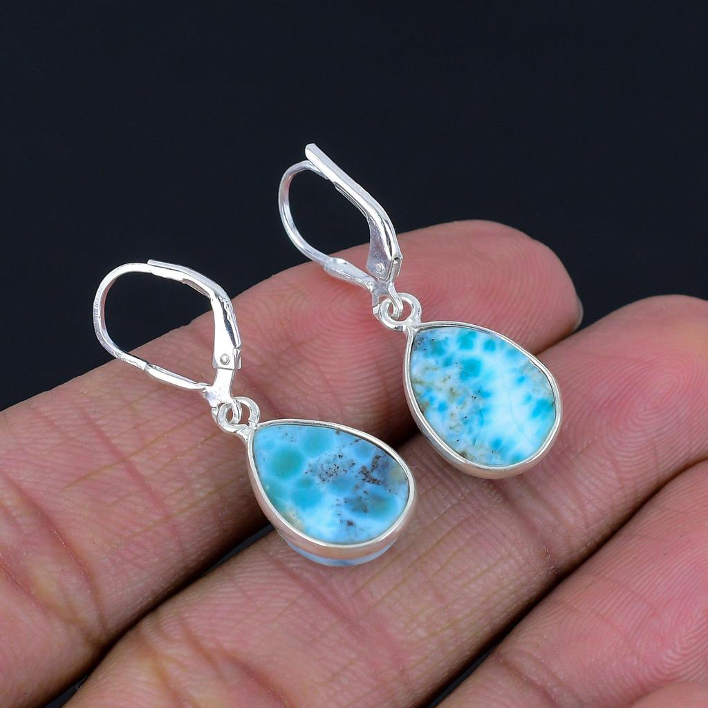 Серьги с драгоценными камнями Ларимар, твердые серьги из стерлингового серебра 925 пробы, серьги ручной работы, ювелирные изделия, подарок для женщин и девочек, E-1509