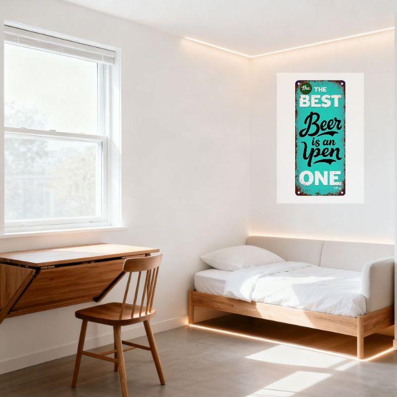 Винтажная Ржавая Металлическая Жестяная Вывеска Бирюзовый Фон 'Пиво - Открытое ОДНО' Ретро Паб Бар Декор с Заклепками для Дома Мужская Комната Wa