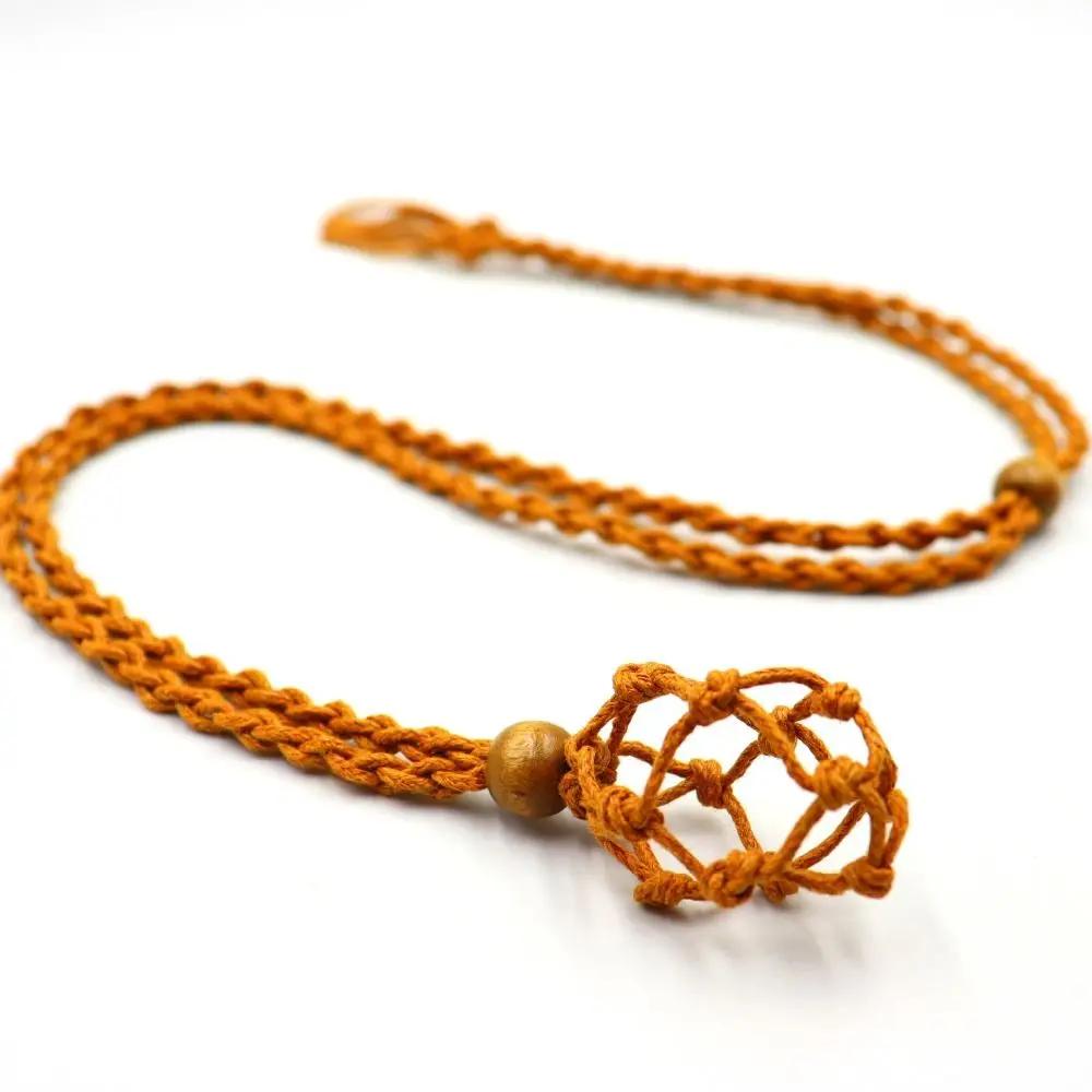 Adjustable Necklace Cord Empty Stone Holder Wax Rope Diy Necklace Natural Quartz Crystal Healing Stone Net Bag Pendant