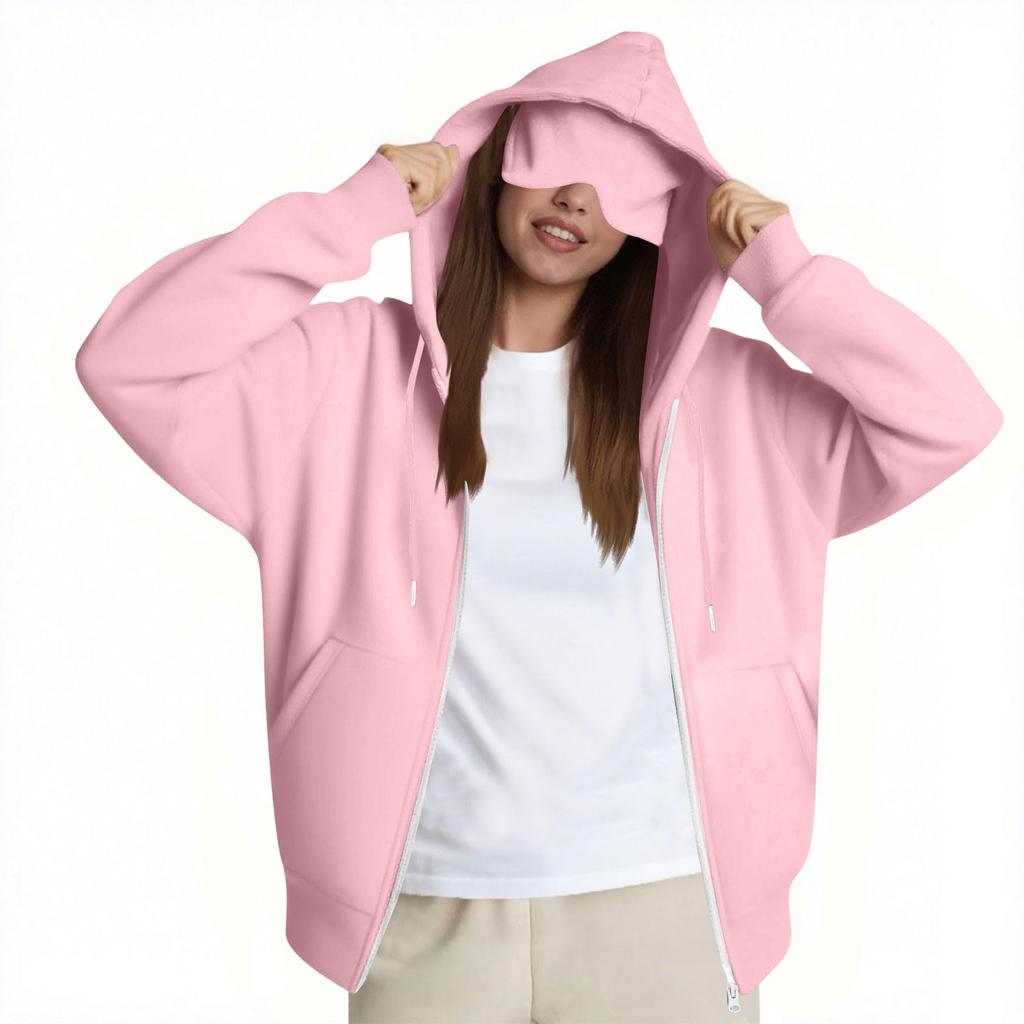 Women's Fashion Casual Long Sleeve Solid Color Hooded Sweatshirt Tops