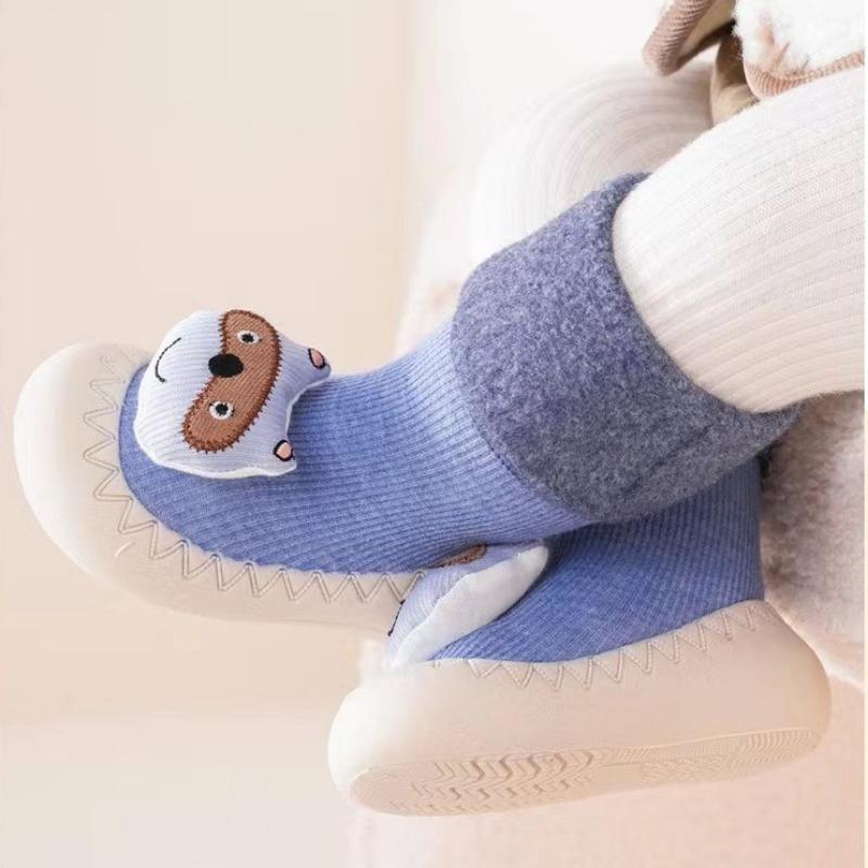 Newborn Baby Toddler Shoes Spring and Autumn Moving Season Cartoon Fleece Thickened Indoor Non-slip Soft Sole Indoor Floor Shoes