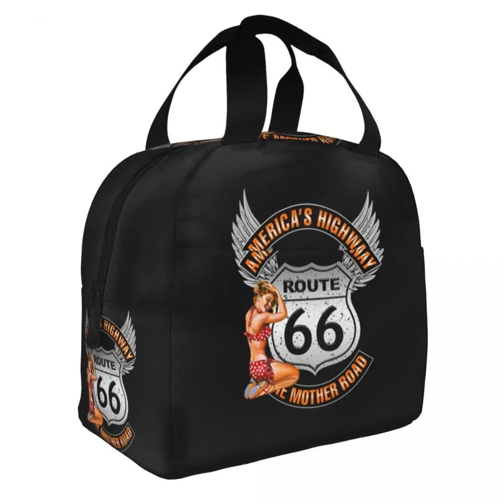 Custom Route 66 Mother Road Sexy PinUp Lunch Bag Men Women Cooler Warm Insulated Lunch Box for Adult Office
