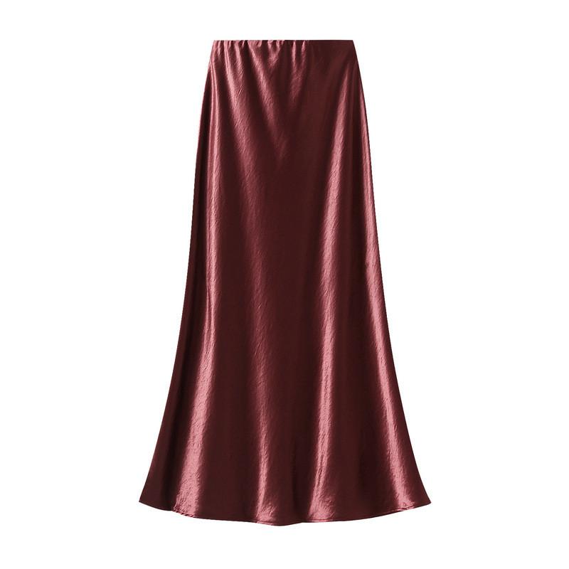 Elegant Satin Fish Tail Skirt For Women With Stretch Waistband In Spring Fashion