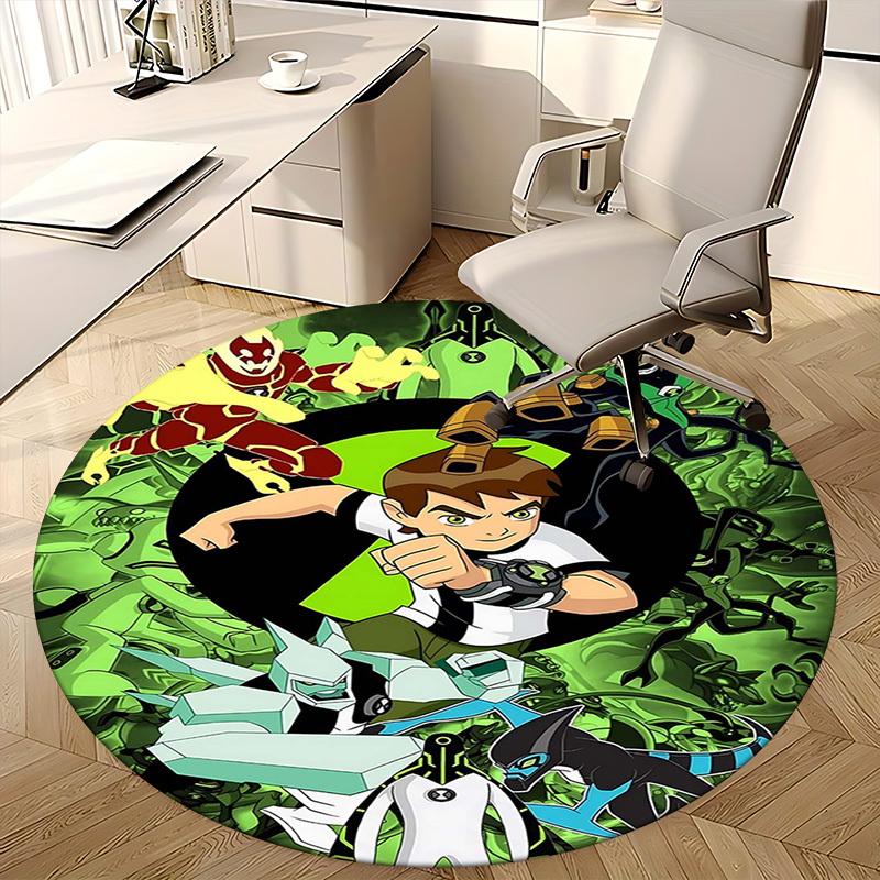 1pc Ben 10 Alien Force Round Carpet - Anime Design Office Chair Mat, Non-Slip Rug for Home Decor, Living Room, Bedroom, Game Room